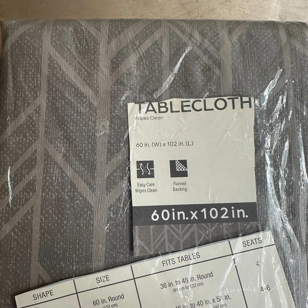 NEW Geometric Tablecloth Wipes Clean Resists Stain Grey Flannel‎ Back 60